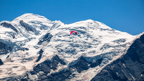Paraglider in front of Mont Blanc viewed from le Brevent