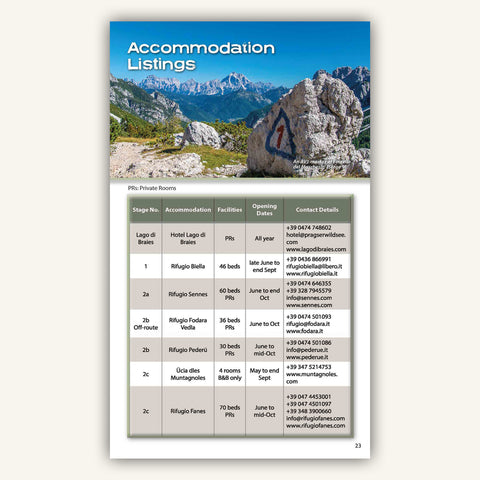 Accommodation Listings in Knife Edge Outdoors Guidebook to Italys Dolomites AV1 trek
