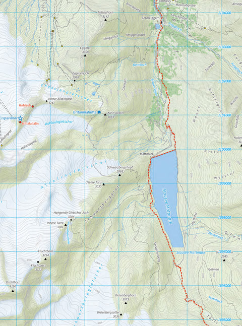 Map Sample from the Tour of Monte Rosa Map by Knife Edge Outdoor Limited