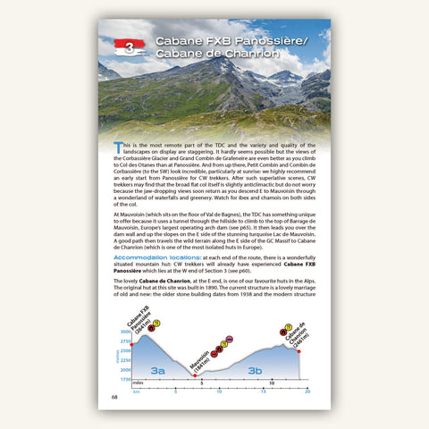 elevation profile and section intro in Knife Edge Outdoors guidebook to Switzerland's Tour des Combins