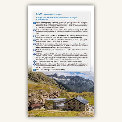 section directions in Knife Edge Outdoors guidebook to Switzerland's Tour des Combins