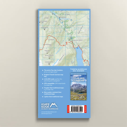 Back page of the Tour des Combins Map by Knife Edge Outdoor Limited