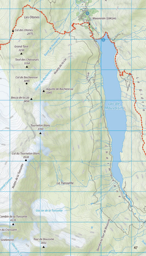 Map sample of the Tour des Combins Map by Knife Edge Outdoor Guidebooks