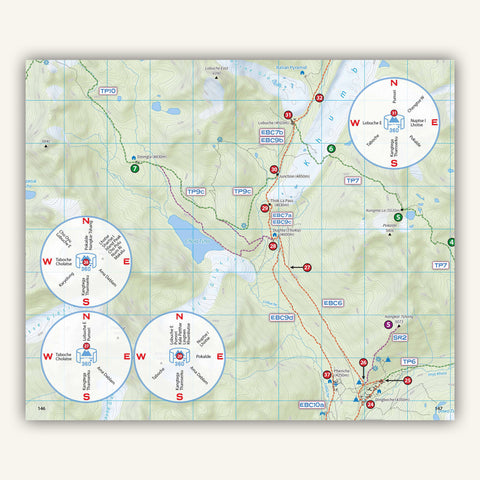 Map and orientation charts in Knife edge outdoors guidebook to everest trekking