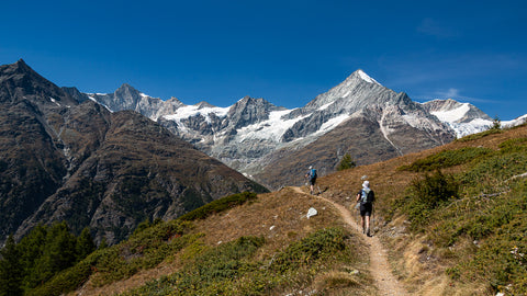 Hikers on the Europaweg on the Walker's Haute Route near Zermatt