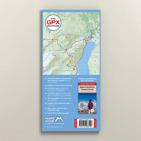 Back page of the Walkers Haute Route Map by Knife Edge Outdoor Limited