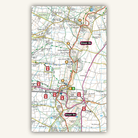 Accommodation marked on maps in Knife Edge Outdoors guidebook to Englands Cotswold Way