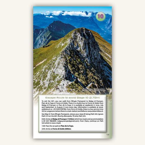 Escape route info in Knife Edge Outdoors Guidebook to Italys Dolomites AV1 trek