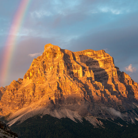 Monte Pelmo at sunset from Rifugio Coldai on the Dolomites Alta Via 1