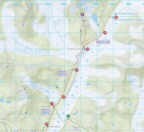 Map sample of the Everest Base Camp Map by Knife Edge Outdoor Guidebooks