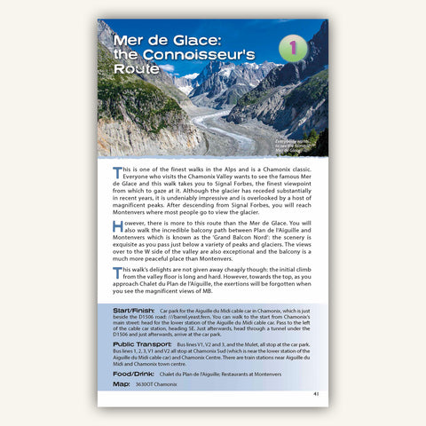 Mer de Glace hiking route in Knife Edge Outdoors Hiking Chamonix guidebook