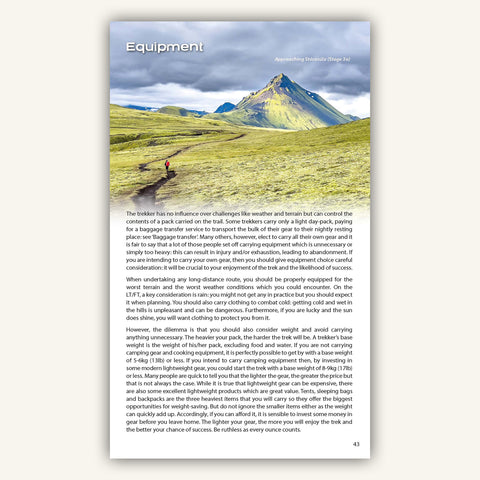 equipment info in Knife edge outdoors iceland laugavegur trail guidebook
