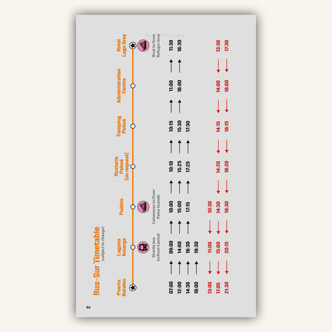 bus timetable in Knife Edge Outdoors Trekking Torres del Paine Guidebook