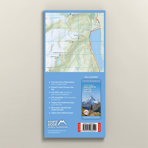 Back page of the Tour of Monte Rosa Map by Knife Edge Outdoor Limited