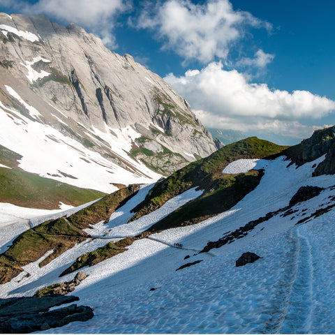 Snowy conditions at Col du Bonhomme on the Tour du Mont Blanc