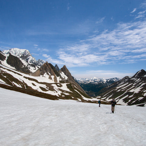 Snowy conditions at Col de la Seigne on the Tour du Mont Blanc
