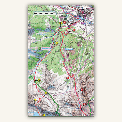 Real IGN 1:25,000 maps in Knife Edge Outdoors guidebook to the Tour of the Ecrins GR54