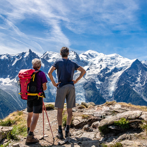 Trekkers looking onto Mont Blanc near le Brevent