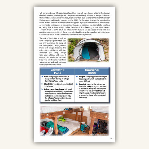 Camping information in Knife Edge Outdoors Guidebook to the Corsica GR20
