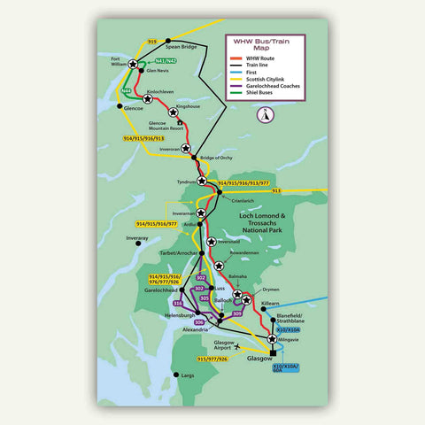 Transport Map in Knife Edge Outdoors guidebook to Scotland West Highland Way