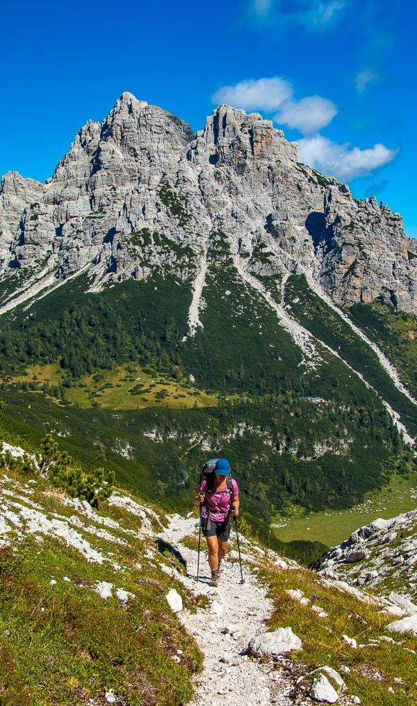 The climb from Rifugio Pramperet is one of the finest sections of the Dolomites AV1