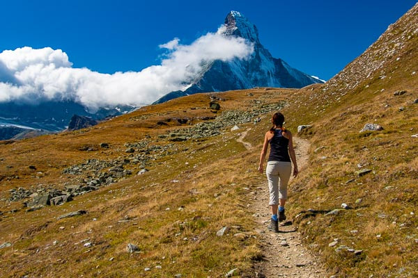 Hiking in front of the Matterhorn